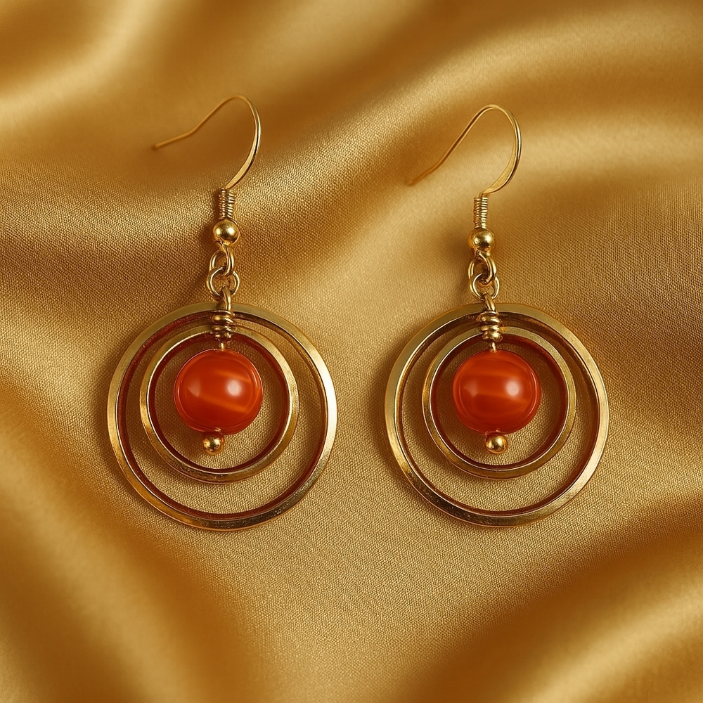 Gold Layered Circle Drop Earrings with Bead Center – Women's Artistic Statement